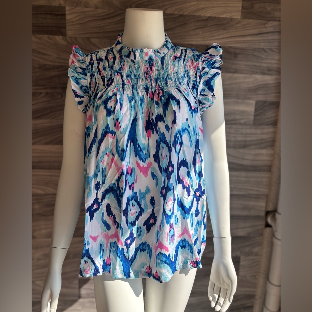 Crown & Ivy Blue and Purple Ruffled Blouse